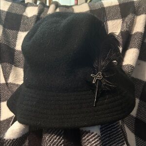 Betmar 100% Wool Black Feather Accent Hat